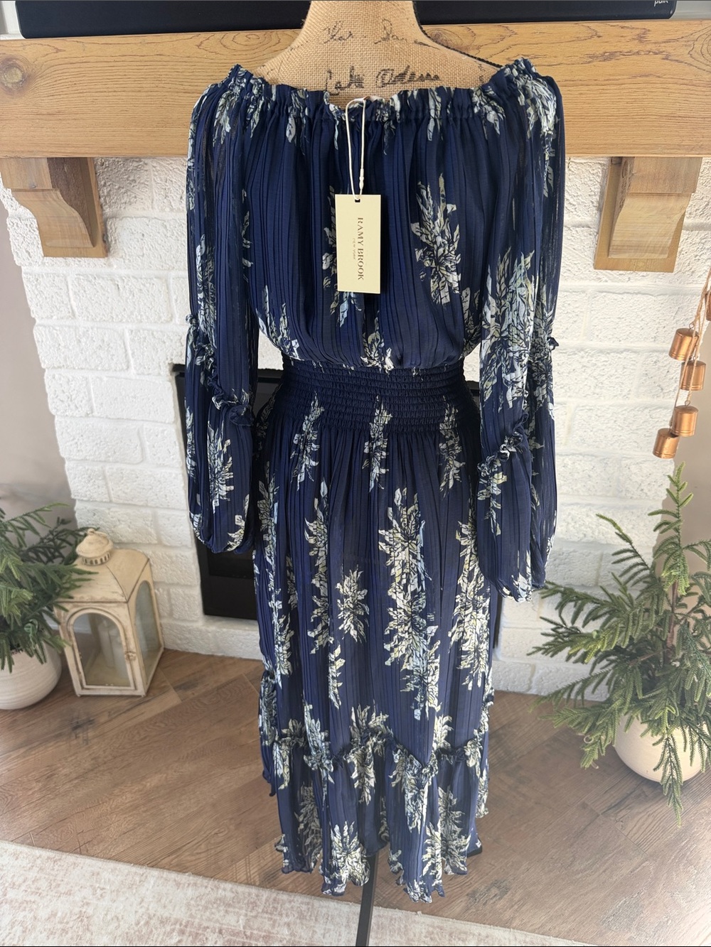 Ramy Brook Alyce Navy and White Floral Off-Shoulder Maxi Dress Small - Picture 2 of 6